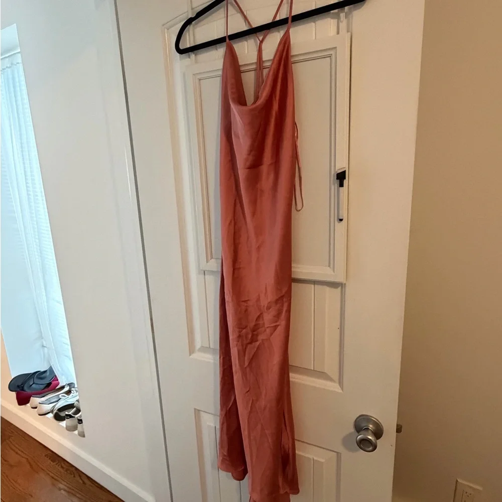ZARA LIKE NEW Satin Button Cowl neck Midi Dress - Picture 4 of 8